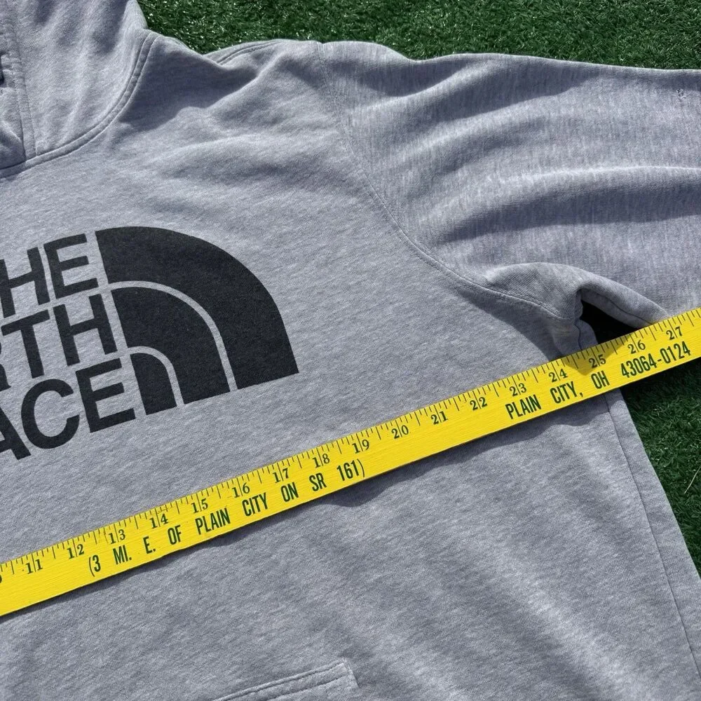 The North Face Hoodie Mens XL Gray Logo Pullover Sweatshirt Distressed Worn